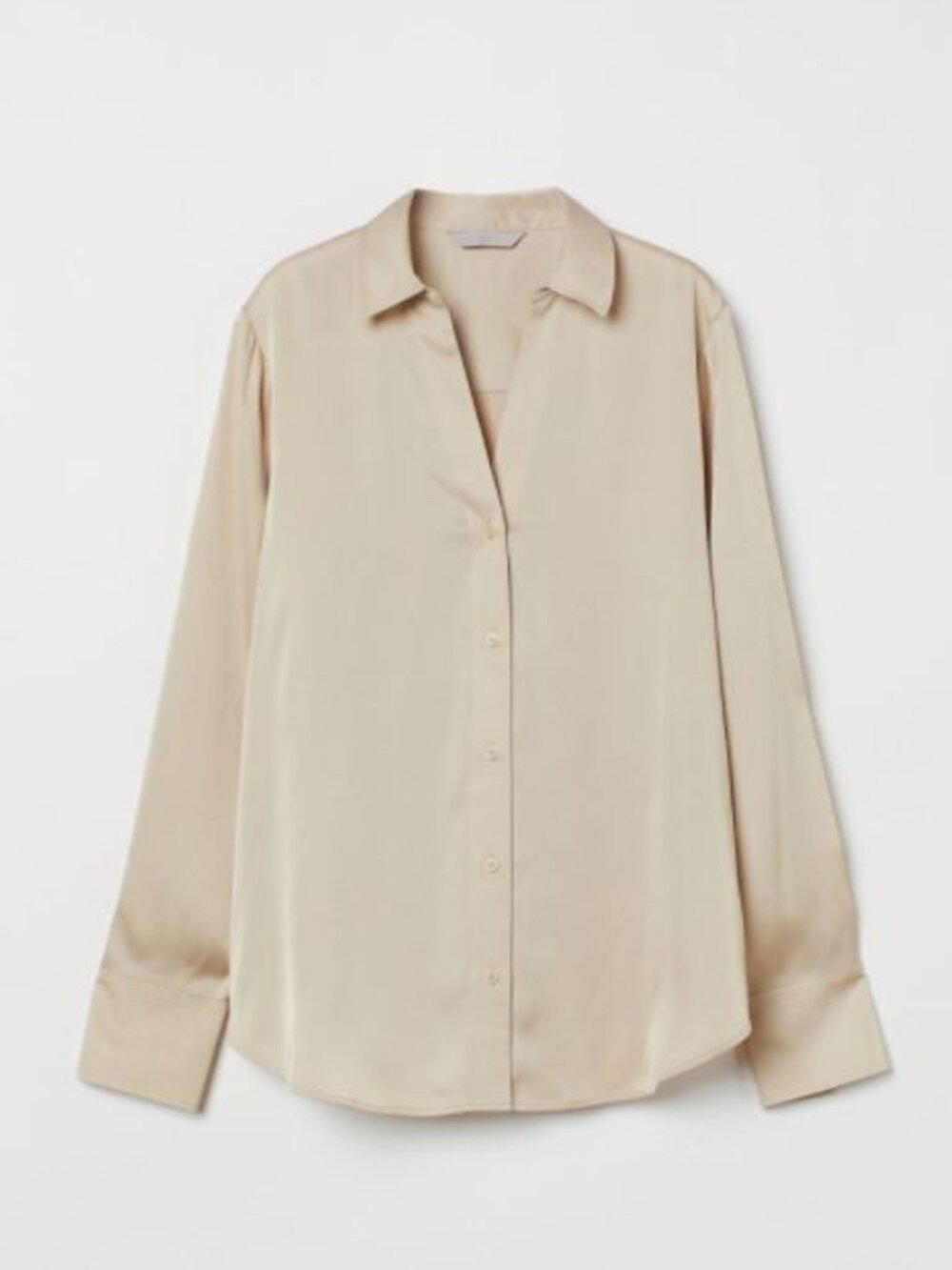 H&M I NWT Satin Button-Front Blouse, Light Beige